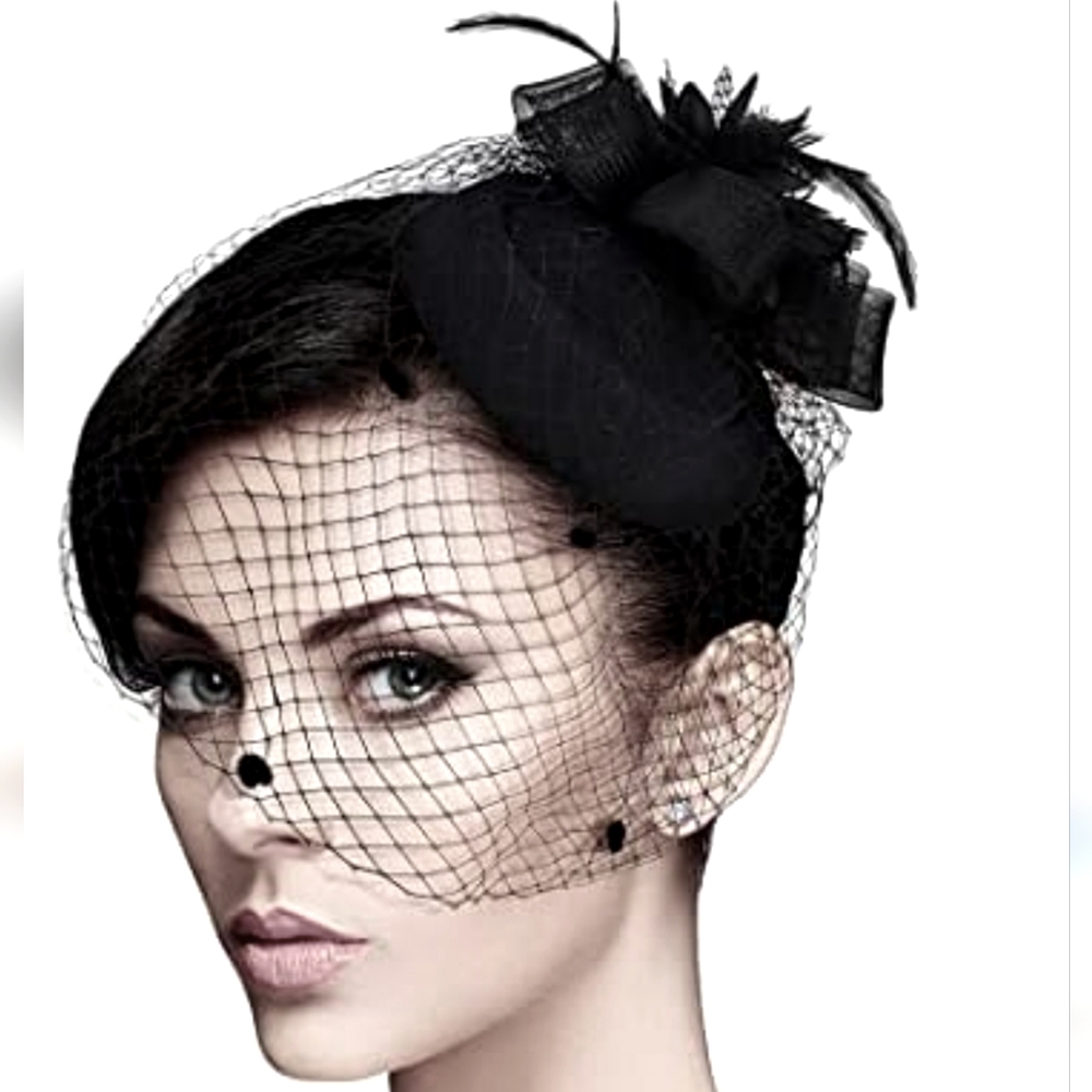 Black Dotted Veil Elegant Fascinator Funeral Tea Derby Church Soiree Brunch NWT